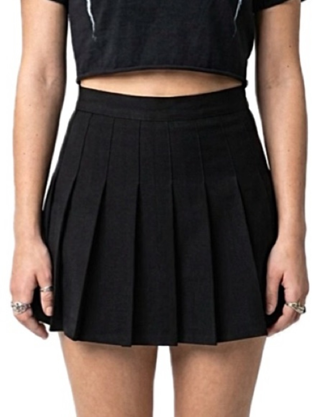 Black Pleated Mini Skort with Biker Shorts Size XS A-Line School Girl Skirt